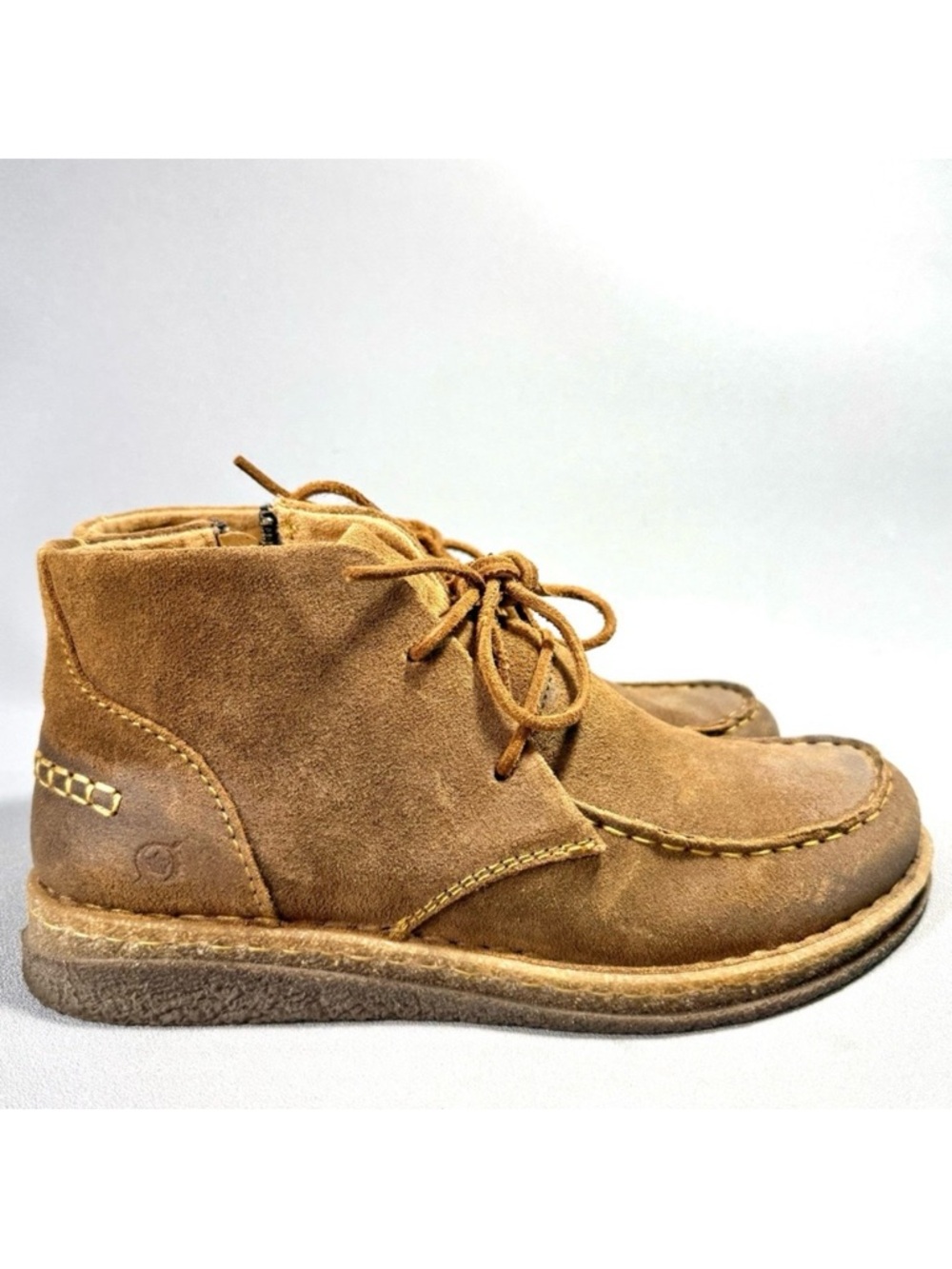 BORN Analia Clay Tan Distressed Suede Leather Ankle Boots